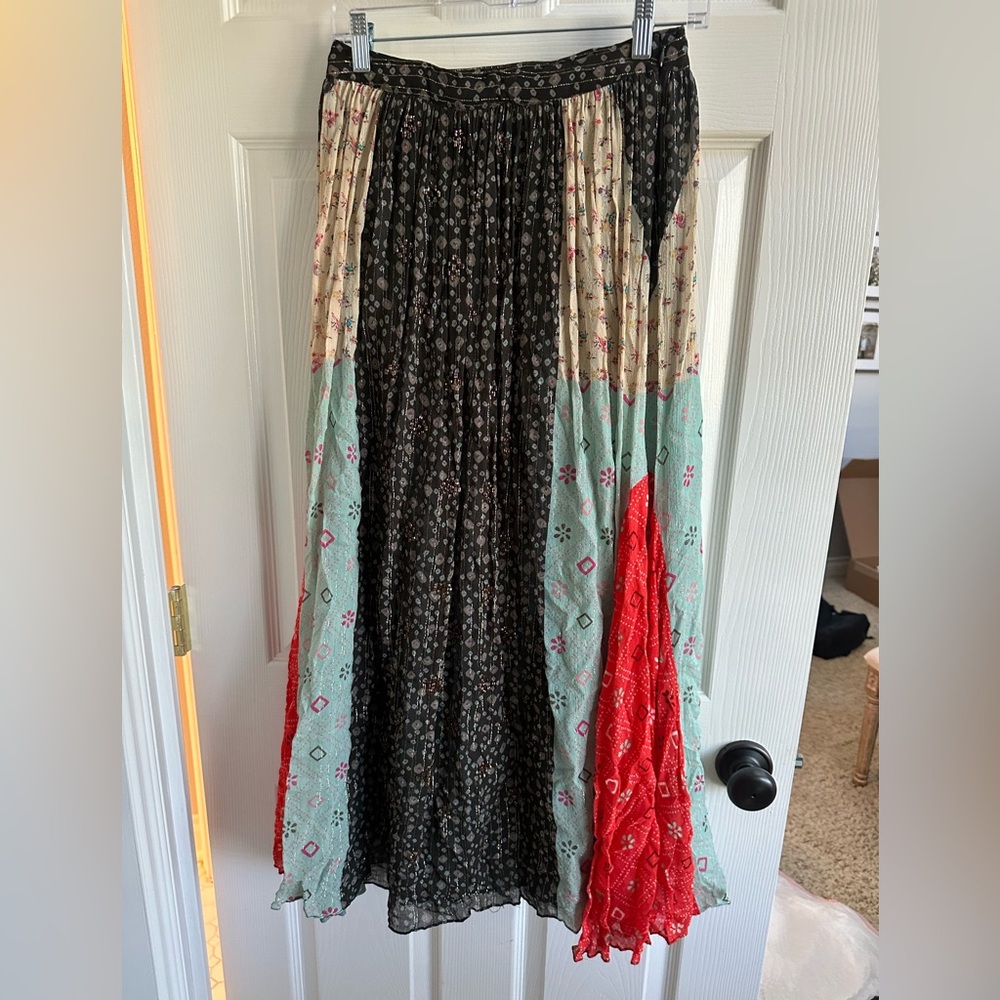Anthropologie Patchwork Maxi Skirt in Black, Mint, Red, Cream